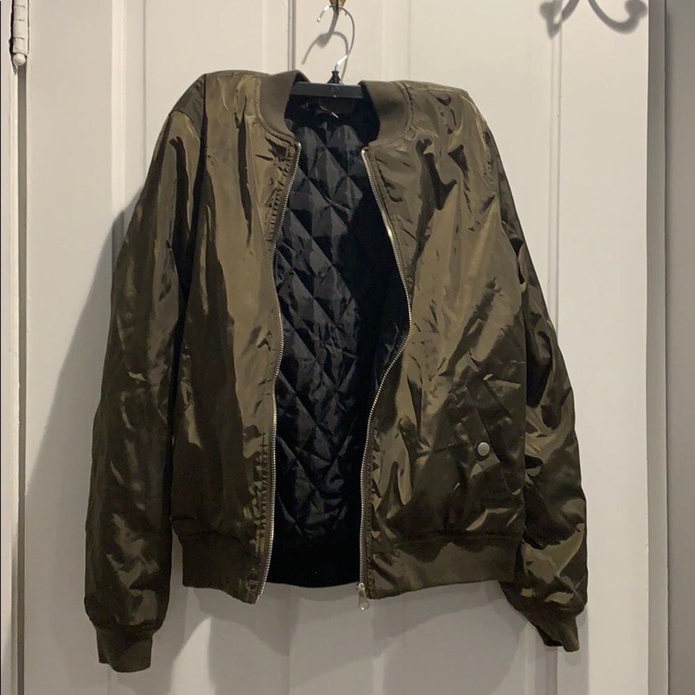 Military green bomber jacket